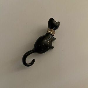 VINTAGE Retro 60s 1960s Black Cat brooch pin Rhinestone sparkly sparkle Collar